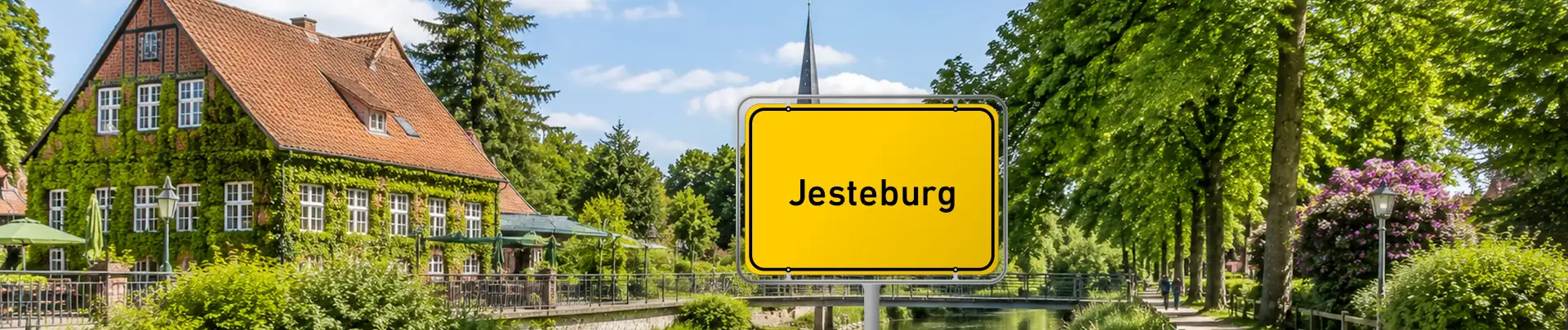 Ortseingangsschild Jesteburg mit grüner Umgebung