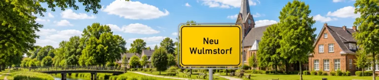 Ortsschild Neu Wulmstorf vor idyllischer Landschaft