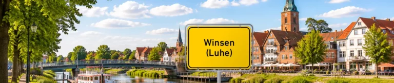 Stadtansicht von Winsen (Luhe) mit Fluss und Kirche